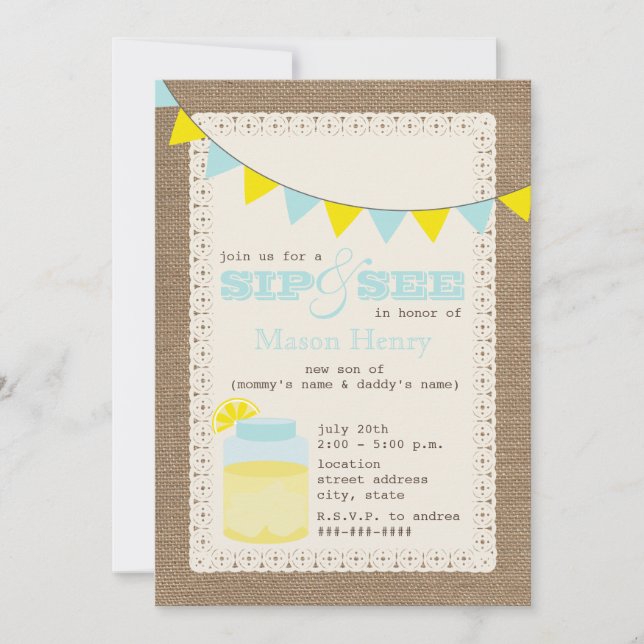 Invitation Le Sip inspiré par toile de jute de limonade et (Devant)