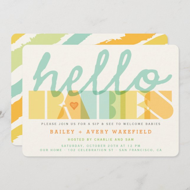 Invitation Le Sip moderne de bébé de jumeaux de bébés de (Devant / Derrière)