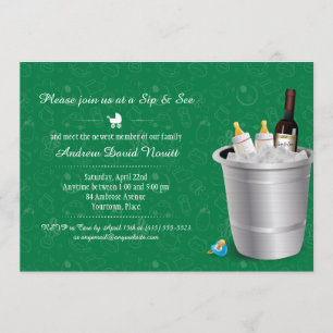 Invitation Le Sip vert de biberons de vin et voient le baby