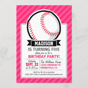 Invitation Le softball sur les rayures roses