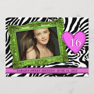 Invitation Le Sweet sixteen vert néon et rose