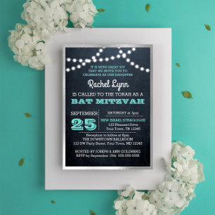 Invitation Le tableau allume le bat mitzvah argenté turquoise