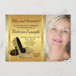 Invitation Le talon haut d'or chausse la fête d'anniversaire