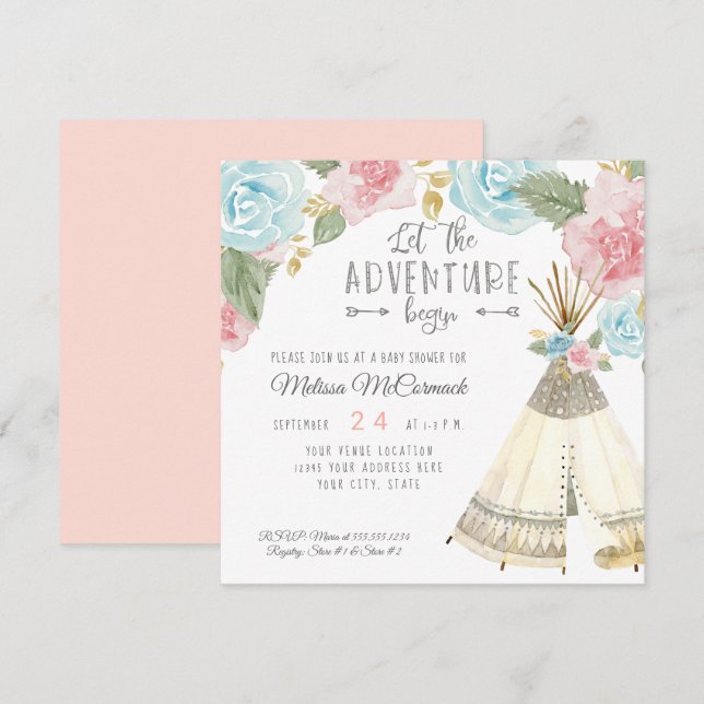 Invitation Le Teepee de la Douche de la Bébée : l'aventure co (Devant / Derrière)