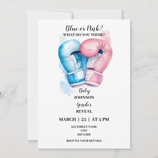 Invitation Le thème de la boxe du genre révèle l'invitation (Devant)