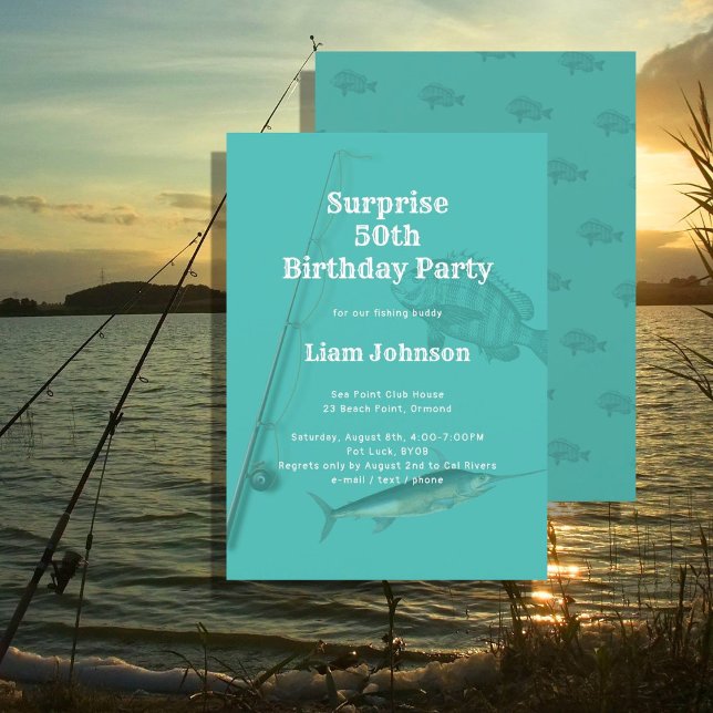 Invitation Le thème de la pêche Sa fête d'anniversaire surpri (Créateur téléchargé)