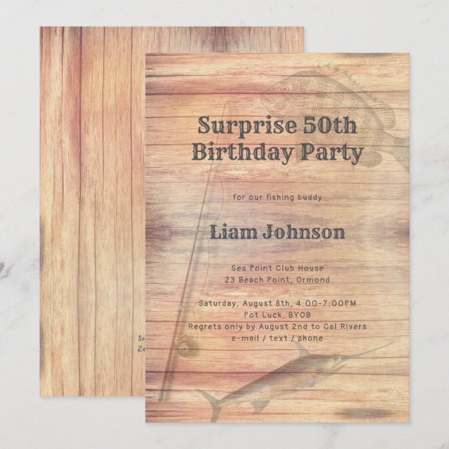 Invitation Le thème de la pêche Son anniversaire (Devant / Derrière)