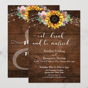 Invitation Le tournesol de bois rustique mange un verre et se
