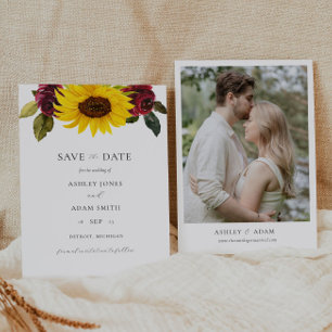 Invitation Le tournesol rustique et les Roses sauvent la date