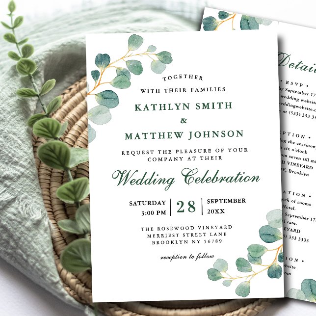 Invitation Le tout en un Élégant Mariage de verdure Eucalyptu (Créateur téléchargé)