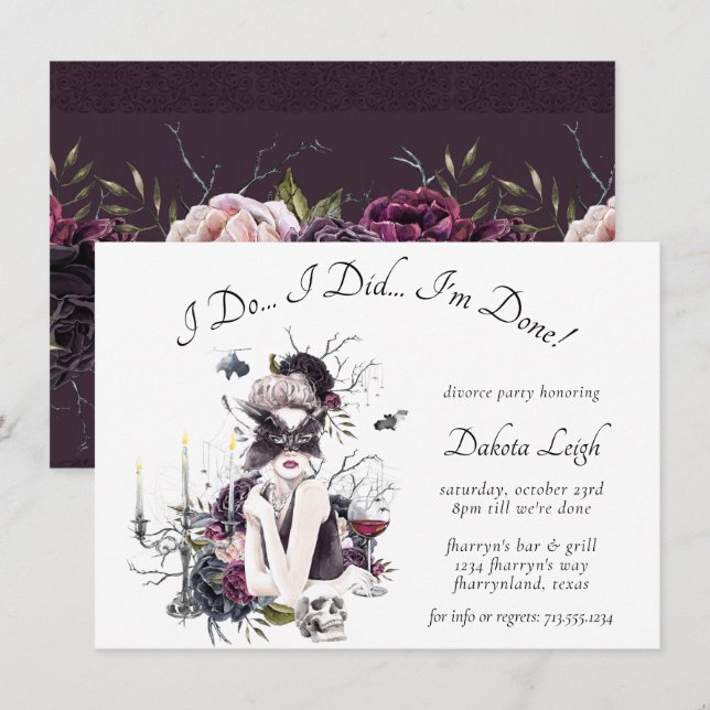 Invitation Le Vampiress | Moody Gothic Glam Divorce Party (Devant / Derrière)
