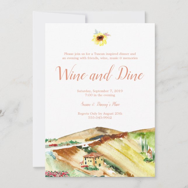Invitation Le vin de la Toscane et dinent l'invitation de (Devant)