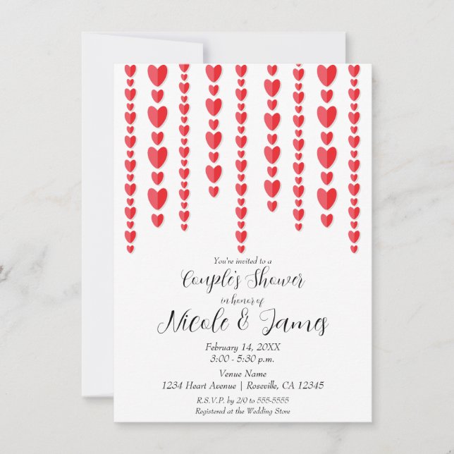 Invitation Le Wedding shower du Red Hearts Valentine Couple (Devant)