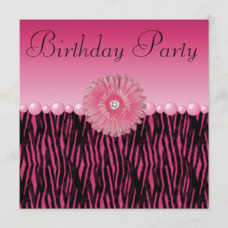 Invitation Le zèbre rose barre la fleur et perle la fête