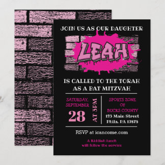 Invitation LEAH Graffiti Name Brick Wall Bat Mitzvah Einladun