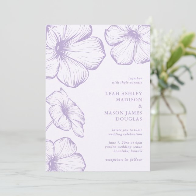 Invitation Leah Lilac Floral Mariage élégant (Debout devant)