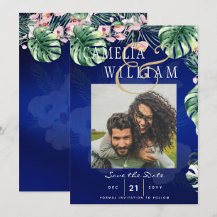 Invitation LeahG Bleu Tropical Vert Rose Floral Mariage