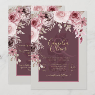 Invitation LeahG Burgundy Blush Rose Roses Mariage de automne