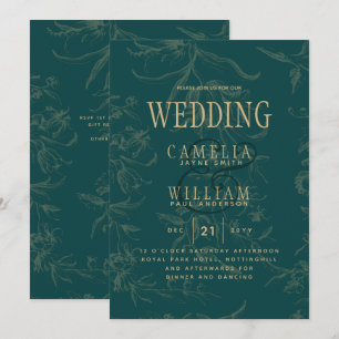 Invitation LeahG Emerald Green Gold Vintage Mariage botanique