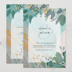 Invitation LeahG encre de seaglass Turquoise or vert Mariage
