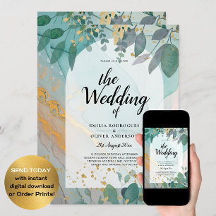 Invitation LeahG encre de seaglass Turquoise or vert Mariage