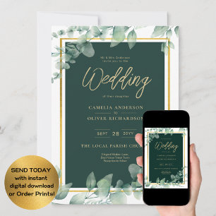 Invitation LeahG Eucalyptus Green Gold MARIAGE QR CODE
