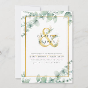 Invitation LeahG Eucalyptus Green Gold MARIAGE QR CODE Inv