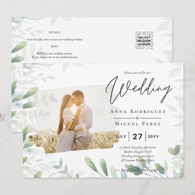 Invitation LeahG Feuilles de la verdure PHOTO OVERLAY Mariage (Devant / Derrière)