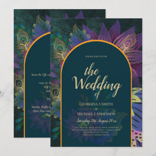 Invitation LeahG Green Purple Gold JEWEL TONES Mariage INVITE