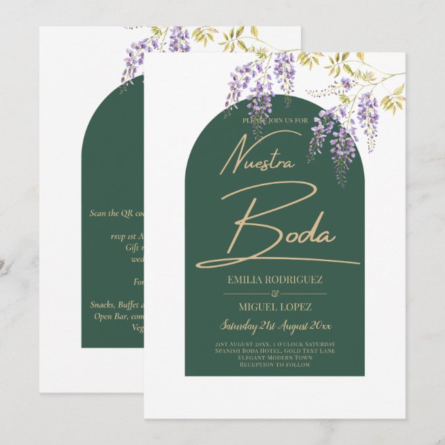 Invitation LeahG Green Purple Gold WISTERIA Wedding INVITE (Devant / Derrière)