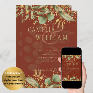 Invitation LeahG Greenery Gold Wedding Inviter Terracotta Gol