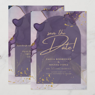 Invitation LeahG Ink Ombre violet Lavender Mariage or