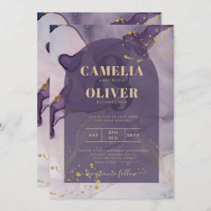 Invitation LeahG Ink Ombre violet Lavender Mariage or
