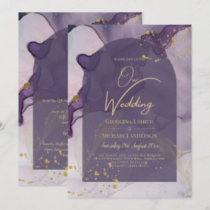 Invitation LeahG Ink Ombre violet Lavender Mariage or