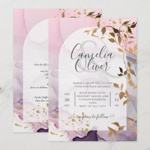 Invitation LeahG Ink Ombre violet rose rose Mariage or