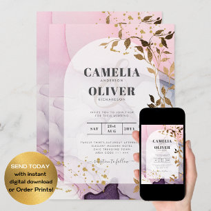 Invitation LeahG Ink Ombre violet rose rose Mariage or