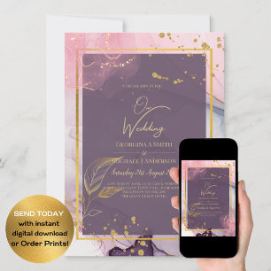 Invitation LeahG® Lavender INK Mauve Purple Mariage or