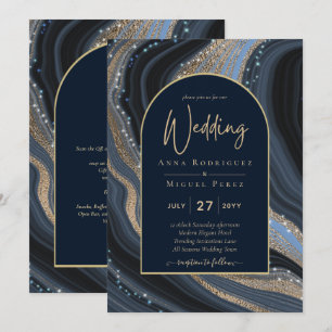 Invitation LeahG Marine Blue Gold Agate STARRY Mariage de nui