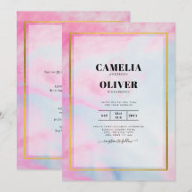LeahG Pink Aqua Blue Gold INK Wedding INVITE