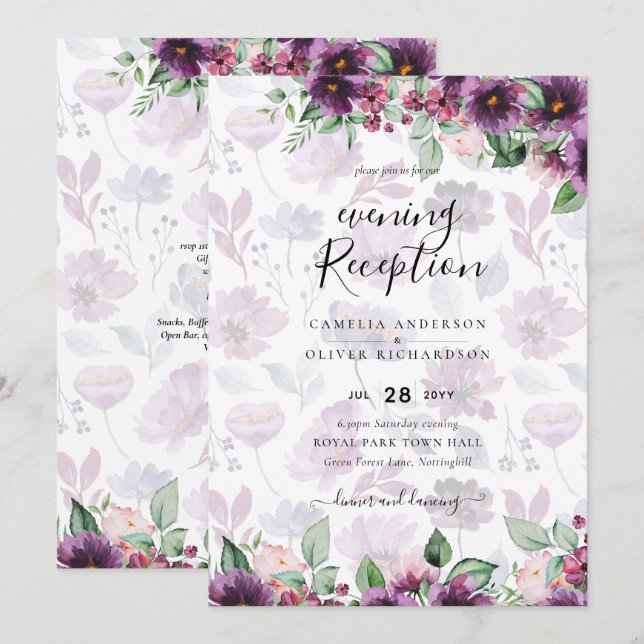 Invitation LeahG Plum Purple Berry Mariage Floral Automne Hiv (Devant / Derrière)