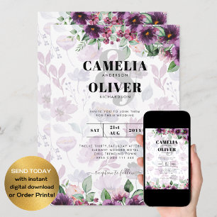 Invitation LeahG Plum Purple Berry Mariage Floral Automne Hiv