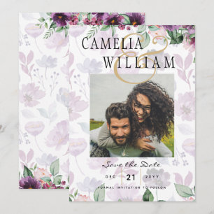 Invitation LeahG Prune Fleur de Baie Pourpre Mariage Automne