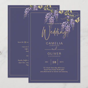 Invitation LeahG Purple Gold WISTERIA Floral Wedal INVITE