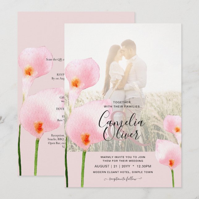 Invitation LeahG Rose Calla Lily PHOTO Overlay Mariage Invite (Devant / Derrière)
