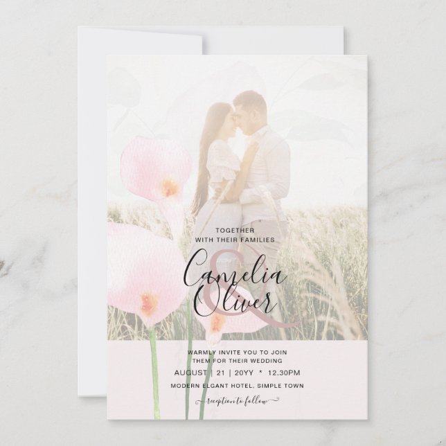 Invitation LeahG Rose Calla Lily PHOTO Overlay Mariage Invite (Devant)