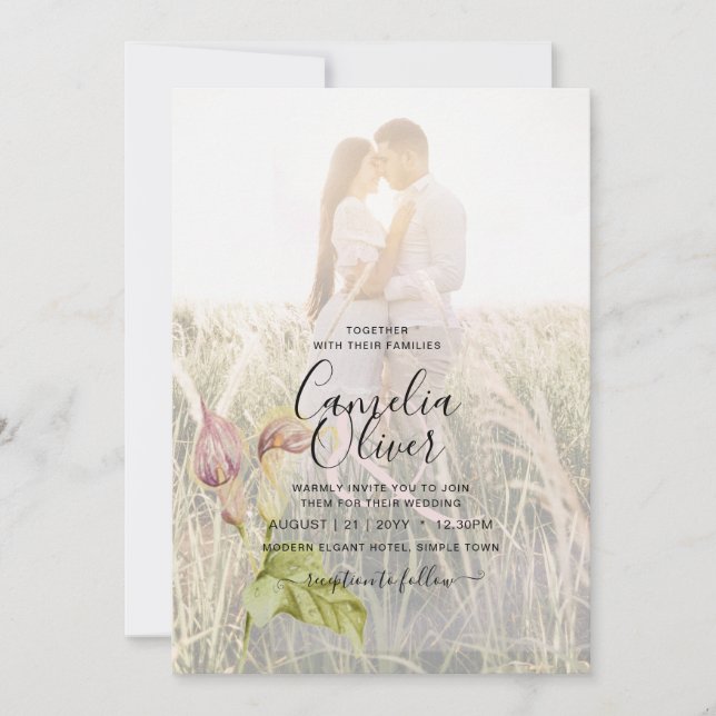 Invitation LeahG Rose Calla Lily PHOTO Overlay Mariage Invite (Devant)
