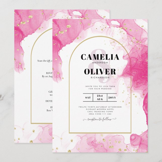 Invitation LeahG ROSE OR ENCRE Mariage Abstrait INVITE (Devant / Derrière)