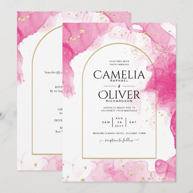Invitation LeahG ROSE OR ENCRE Mariage Abstrait INVITE (Devant / Derrière)
