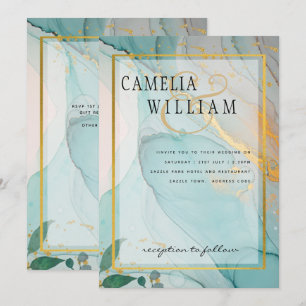Invitation LeahG Verre de mer Turquoise Gold INK Mariage INVI