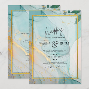 Invitation LeahG Verre de mer Turquoise Gold INK Mariage INVI
